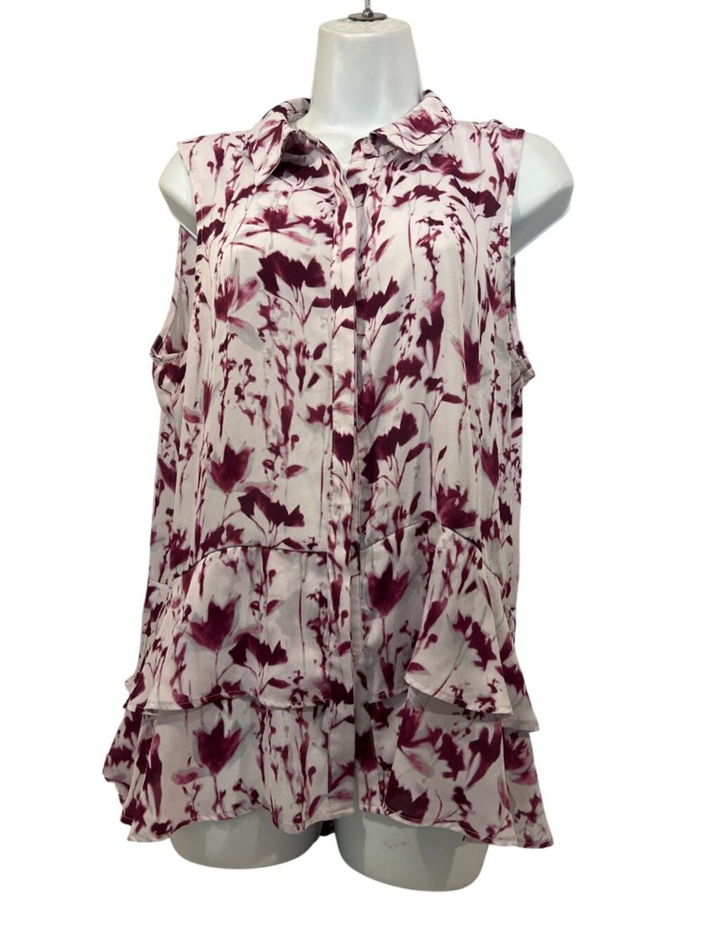 SIMPLY VERA Wang purple floral sleeveless peplum blouse top Women L